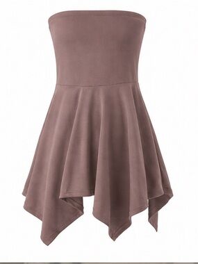 Strapless Handkerchief Hem Mini Dress Taupe Boho Cover Up